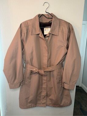 Vintage London Fog Belted Trench Coat Tan Removable Faux Fur Liner Womans 12